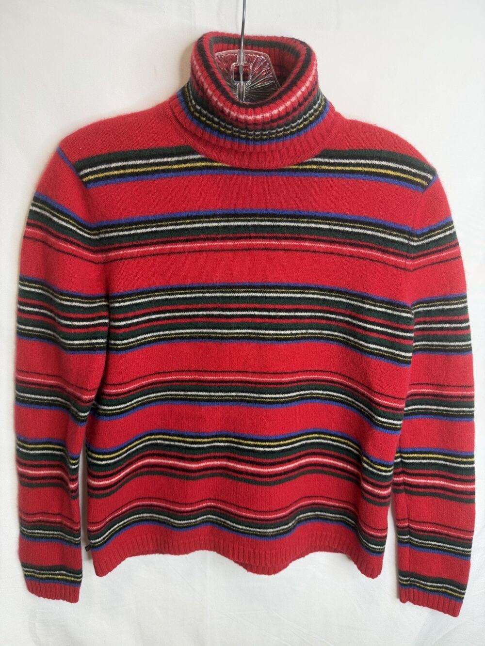 VTG Ralph Lauren Women’s Lambswool Angora Red Striped Turtleneck Sweater L Y2K